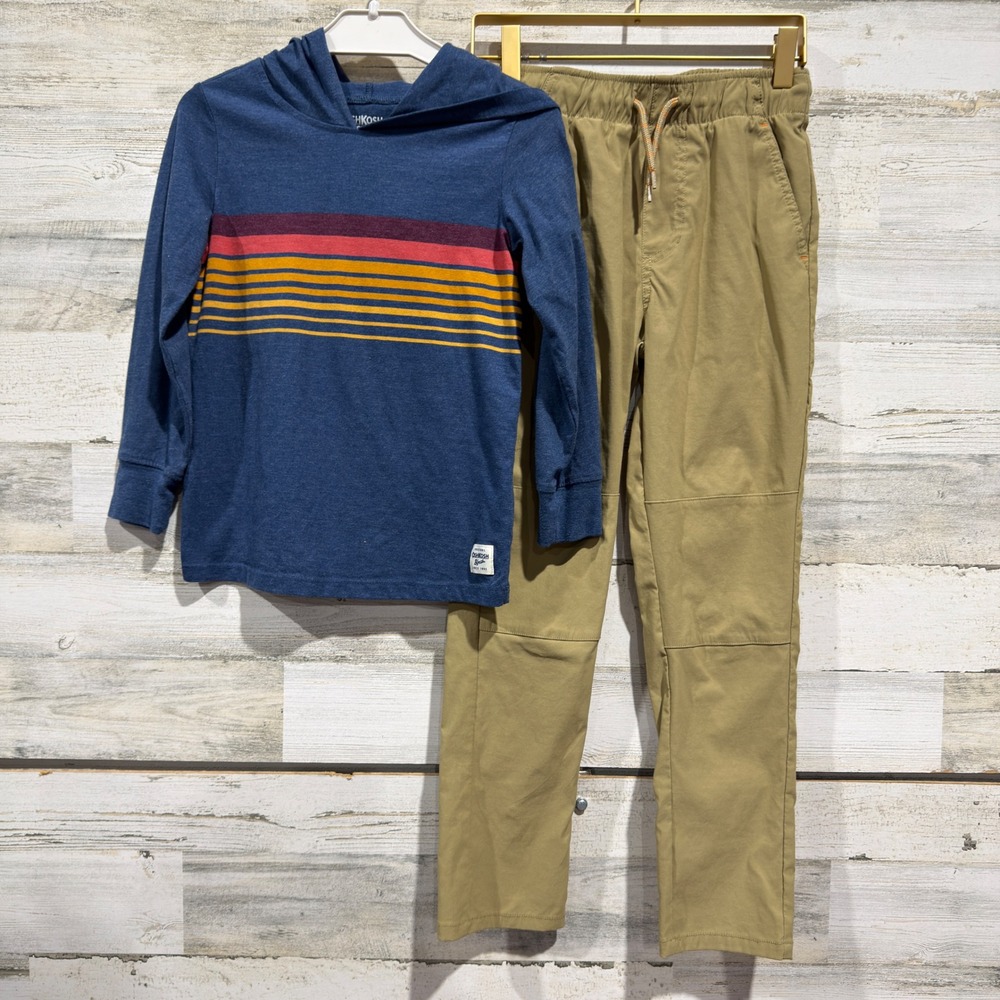 OshKosh Weatherproof Outfit Set Boys 7 Blue Khaki Retro Outdoor Fall EUC